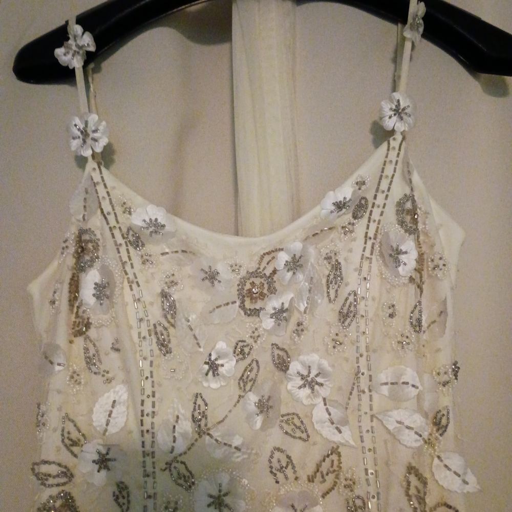 Vintage Sue Wong Cream Sequin Embellished Wedding Gown With Shawl - Picture 3 of 10